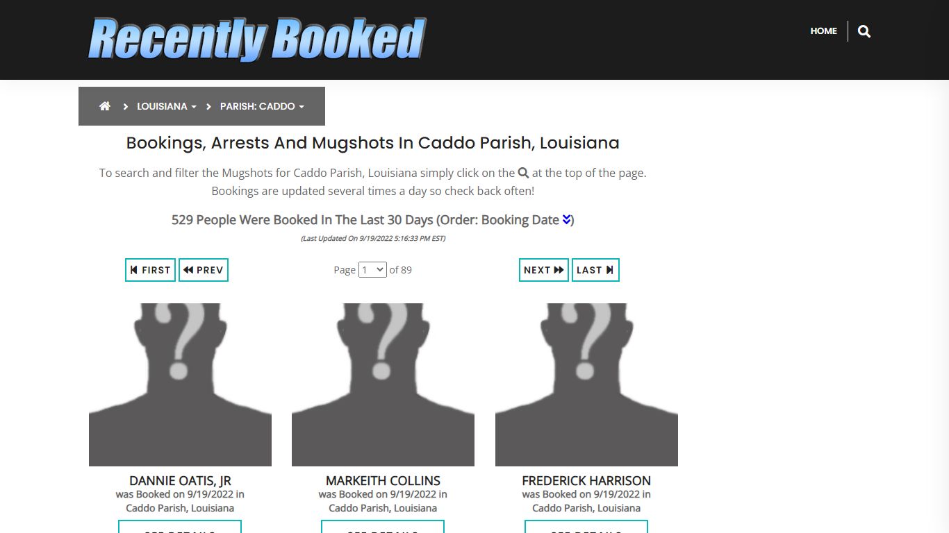 Recent bookings, Arrests, Mugshots in Caddo Parish, Louisiana